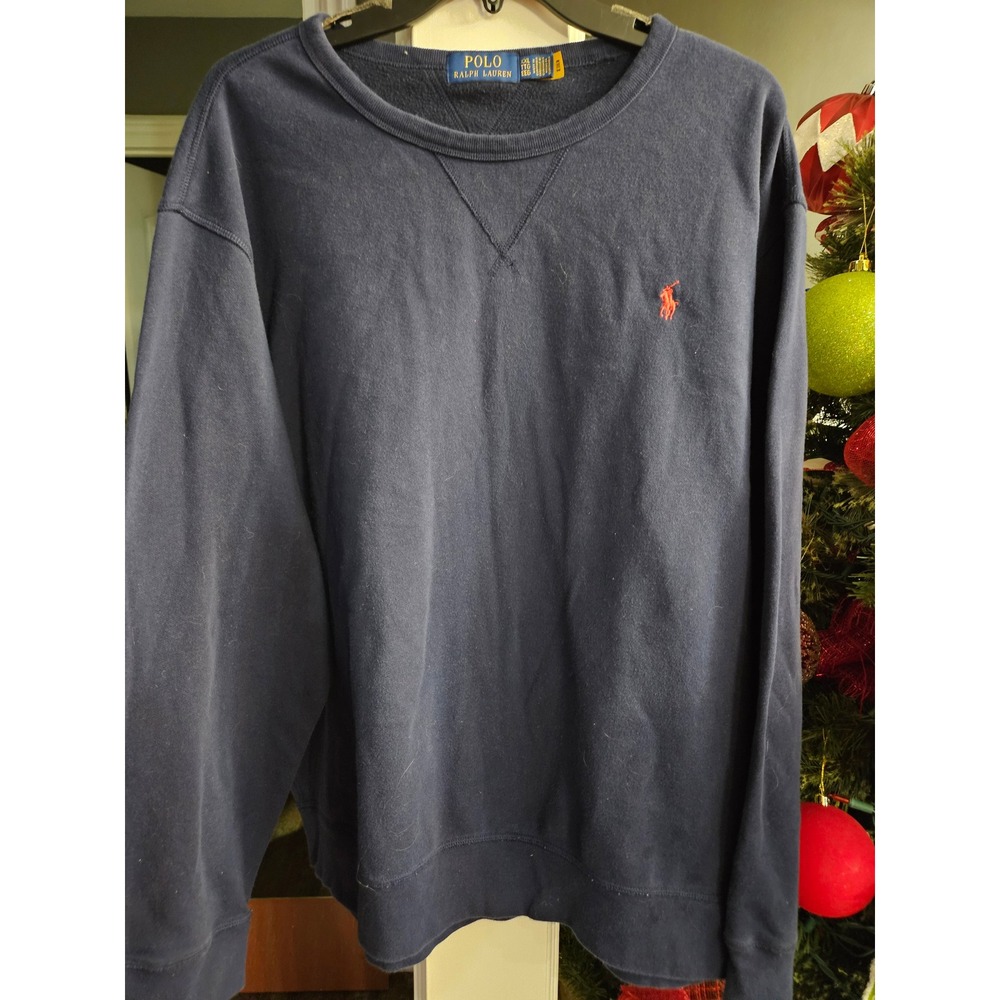 Polo Ralph Lauren Mens Navy Blue Crew Neck Sweatshirt XXL Orange Pony Logo